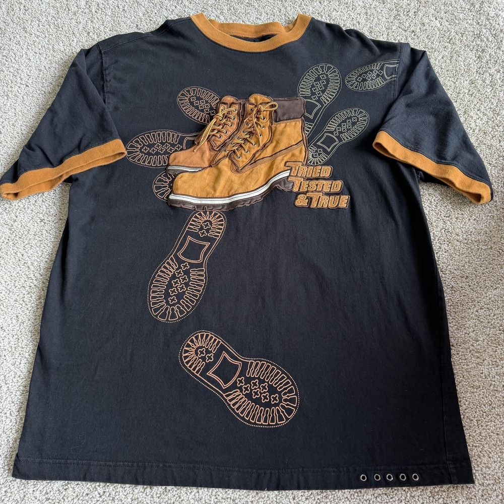 Y2K Raw Blue Shirt Mens 2XL Black Ringer Boots Graphic Streetwear Tee T-Shirt